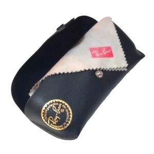 Ray-Ban Leather Sunglasses or Glasses Hard Case Black Snap Closure Gold Logo